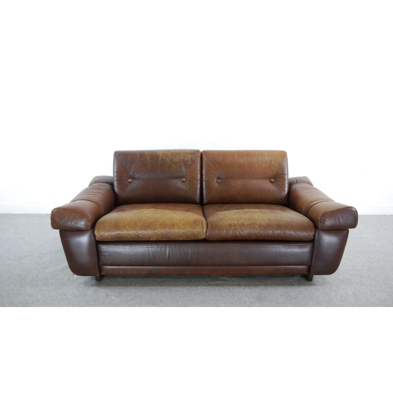 Vintage 2-seater sofa in brown leather, 1960