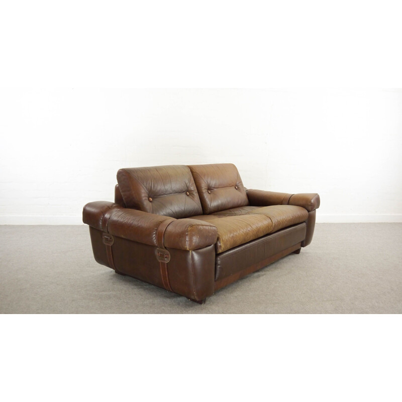 Vintage 2-seater sofa in brown leather, 1960