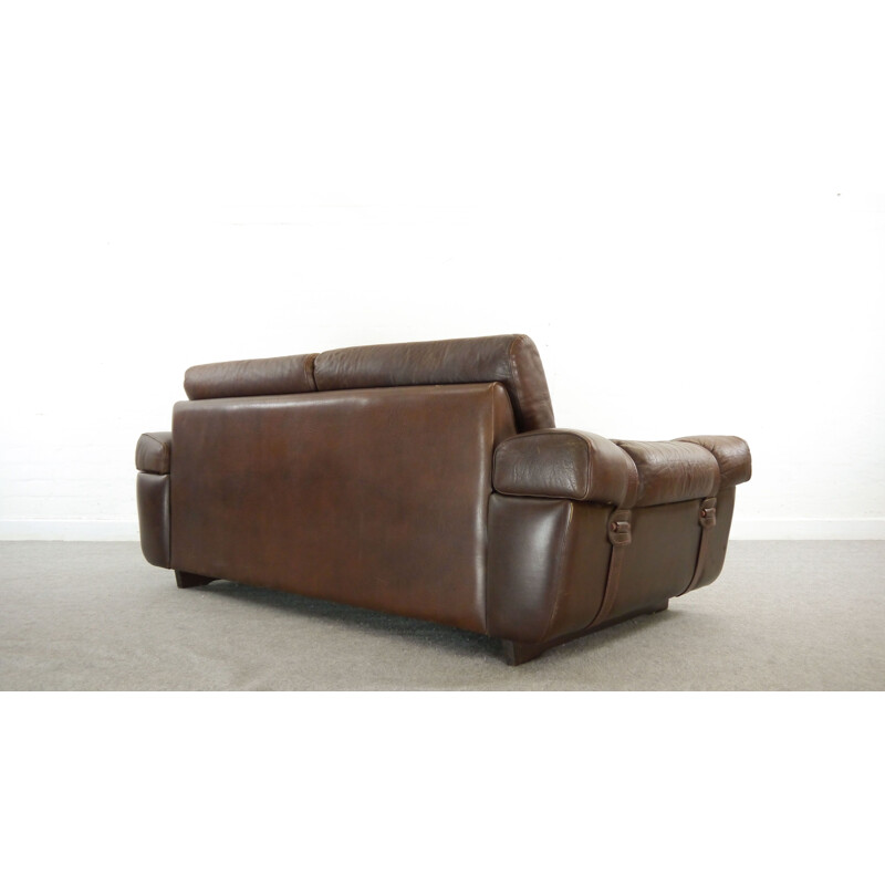 Vintage 2-seater sofa in brown leather, 1960