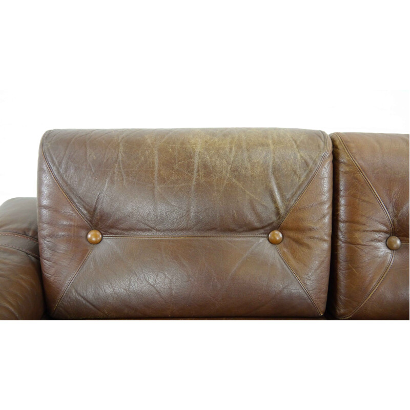 Vintage 2-seater sofa in brown leather, 1960