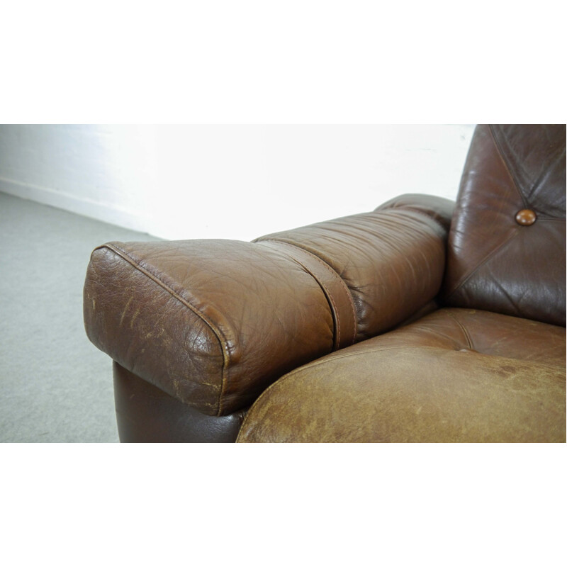 Vintage 2-seater sofa in brown leather, 1960