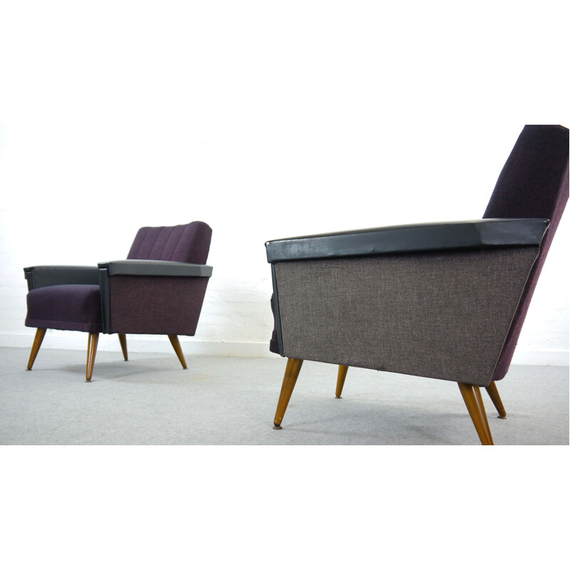Paire de fauteuils vintage violet-noir