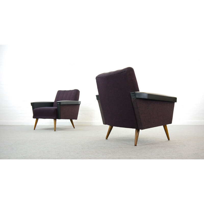 Paar vintage paars-zwarte fauteuils