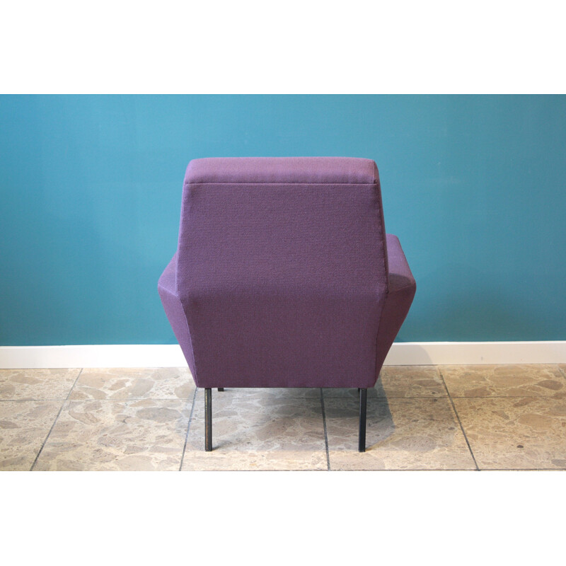 Fauteuil italien vintage en métal et tissu violet - 1960