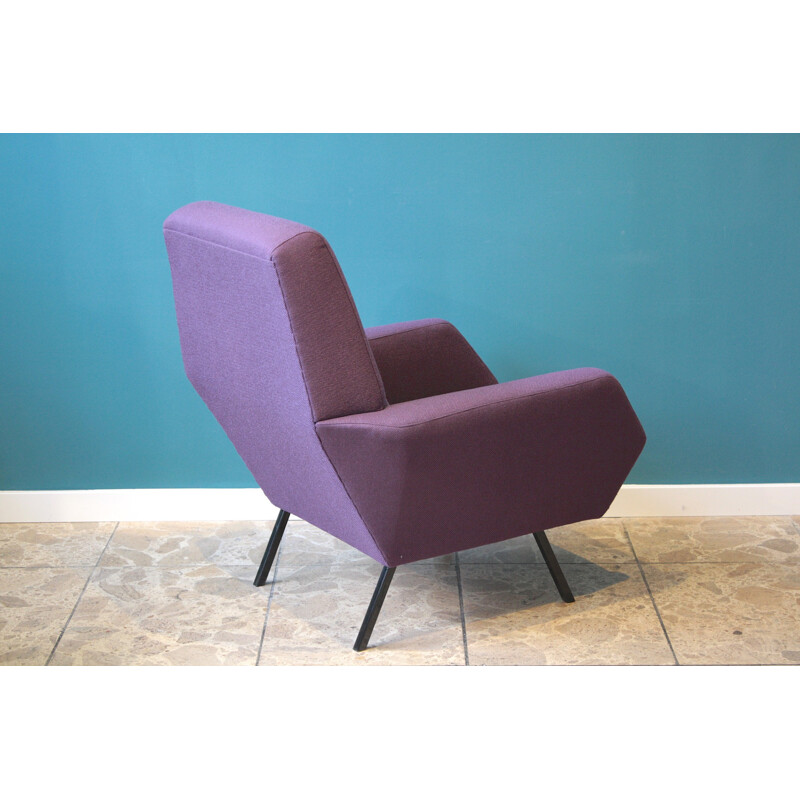 Fauteuil italien vintage en métal et tissu violet - 1960