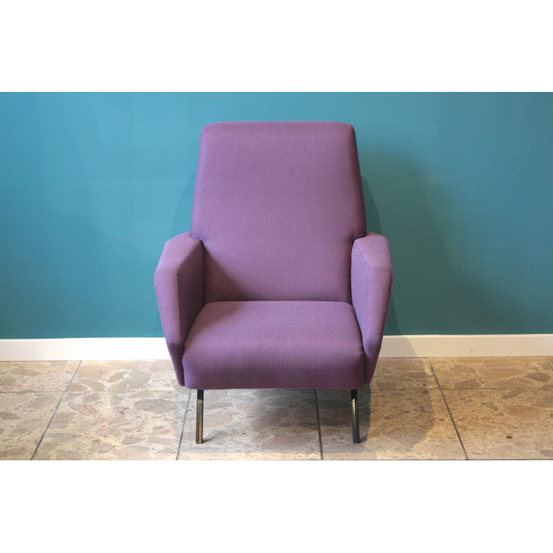 Italian vintage armchair in metal and purple fabric - 1960s