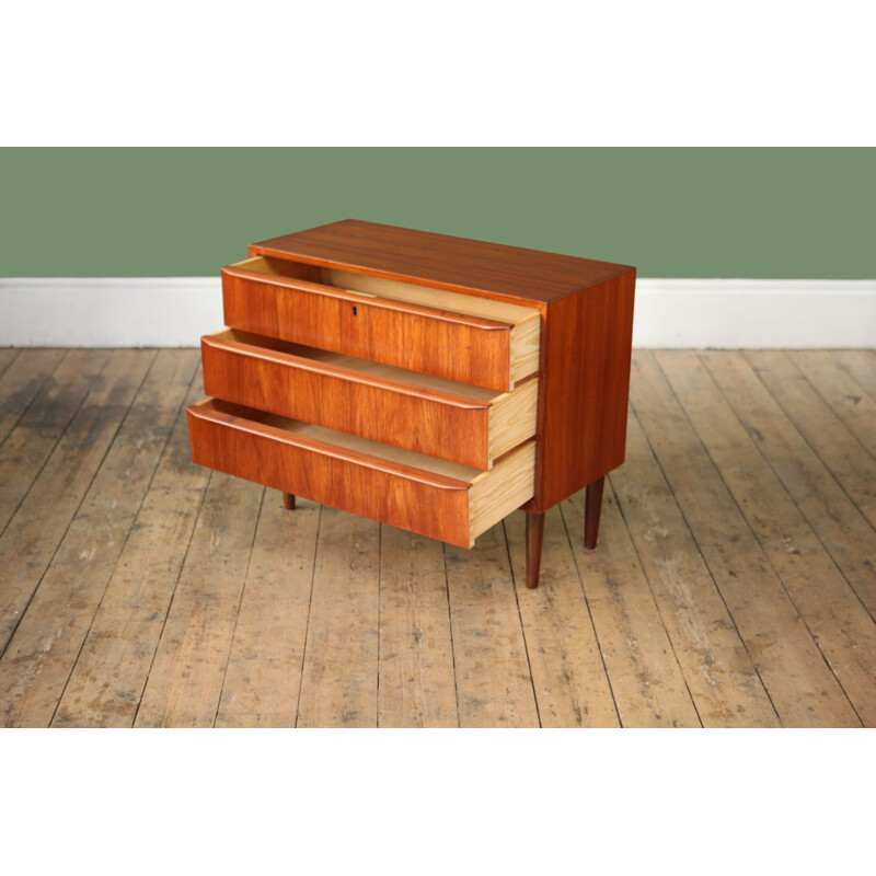 Low vintage chest of drawers in teak 1950