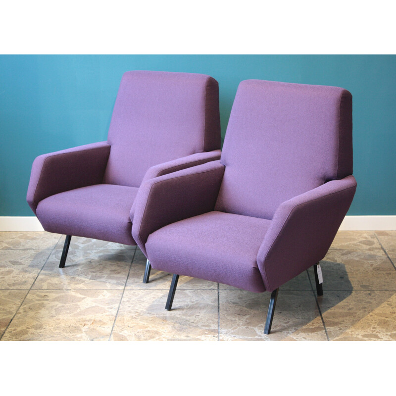 Italian vintage armchair in metal and purple fabric - 1960s