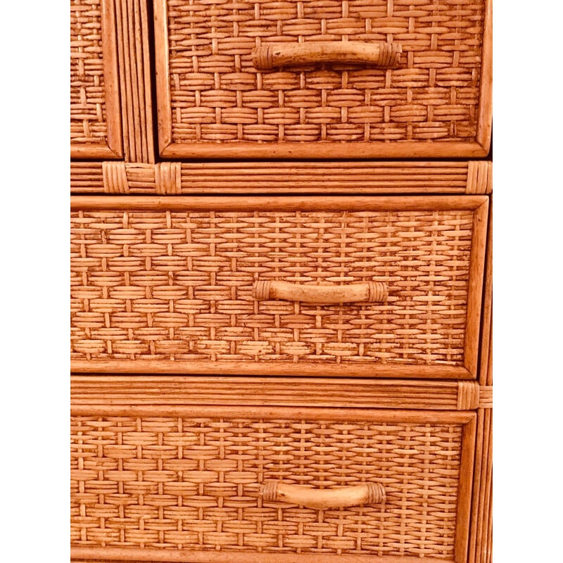 Vintage chest of drawers in rattan and bamboo 1970s