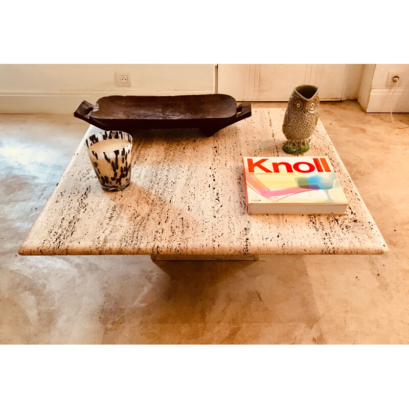Vintage coffee table square in travertine 1970s