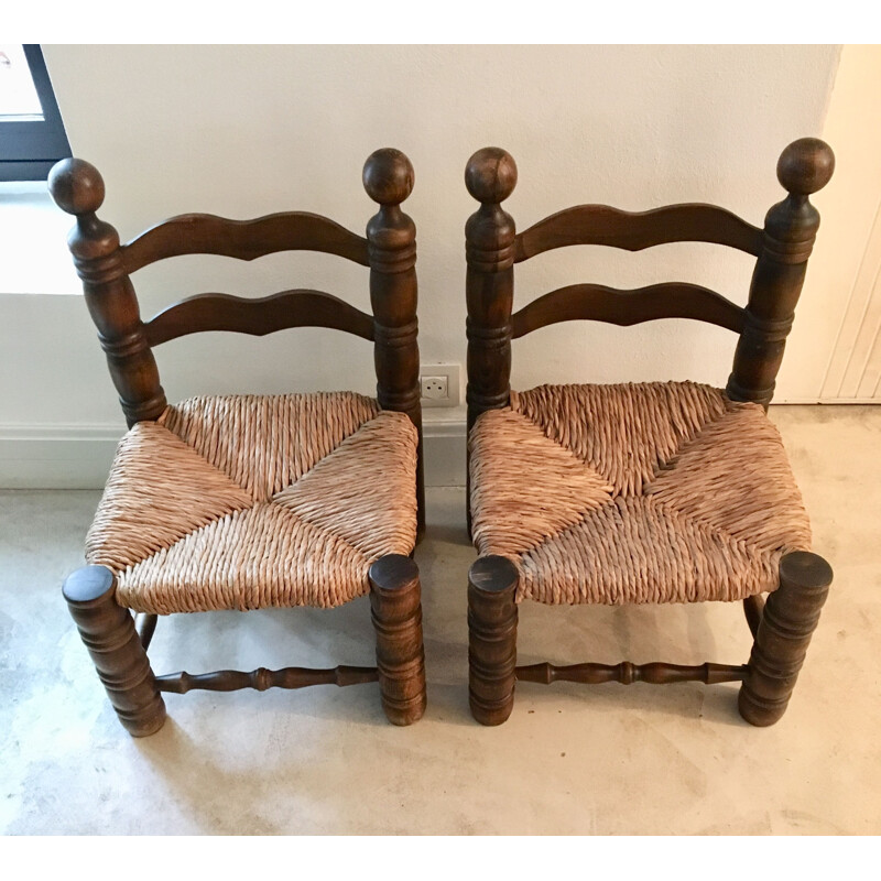 Paire de chaises vintage en bois tourné 1950s