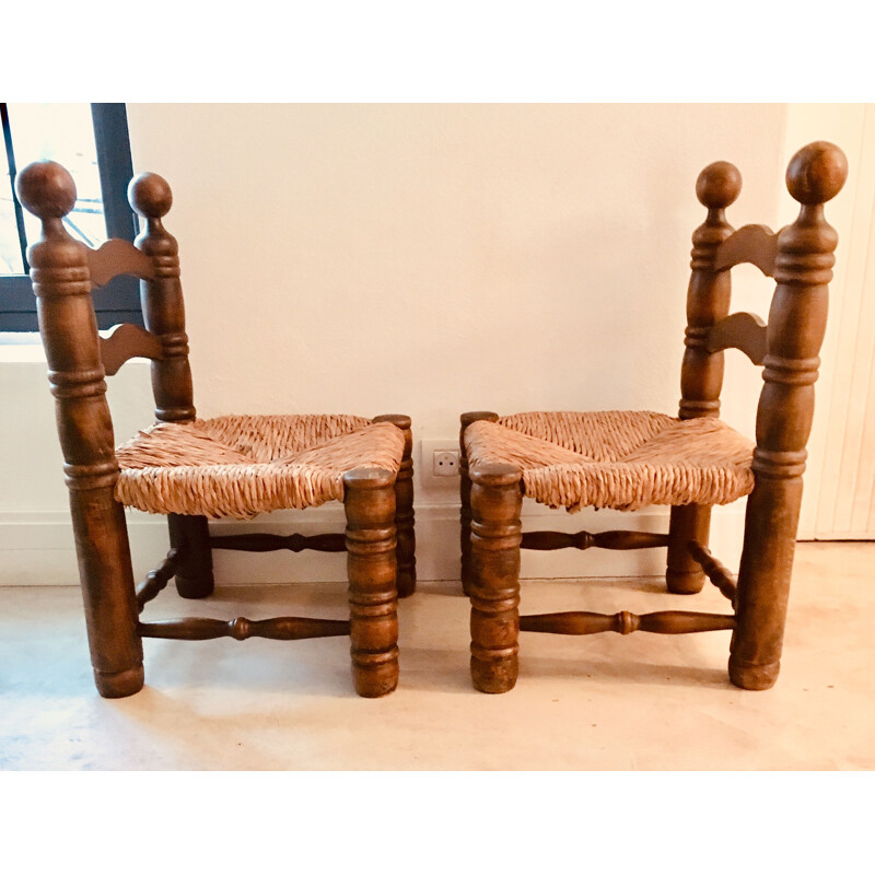 Paire de chaises vintage en bois tourné 1950s