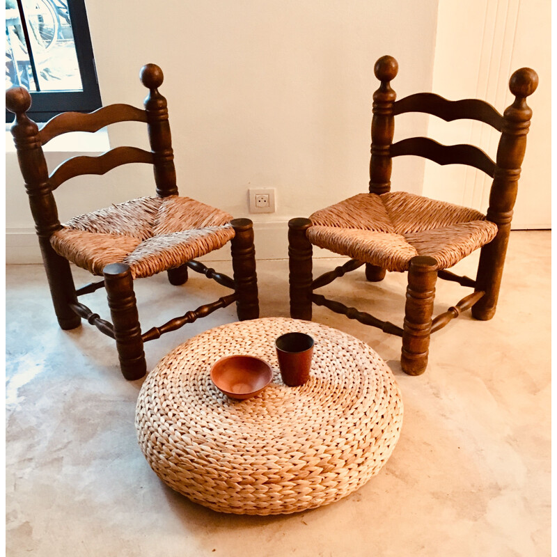 Paire de chaises vintage en bois tourné 1950s