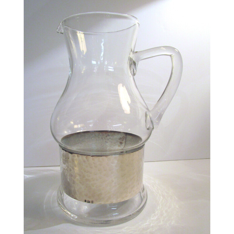 Vintage pitcher Christian Dior in glass and silver metal France 1960s