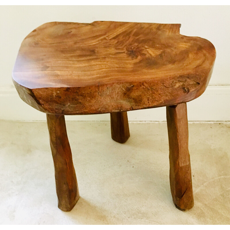 Vintage stool 3 feet wooden France 1950s