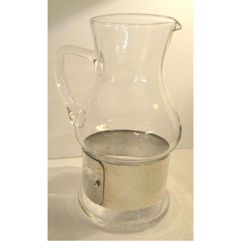 Vintage pitcher Christian Dior in glass and silver metal France 1960s
