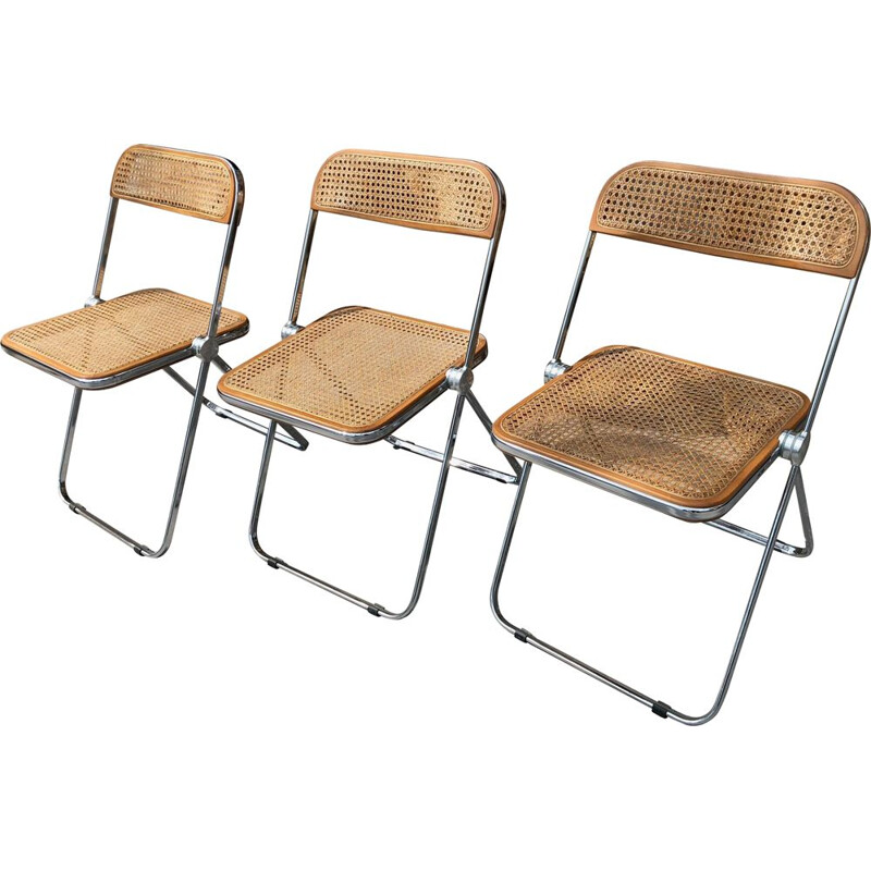 Suite de 3 chaises vintage Plia pour Castelli en rotin 1960