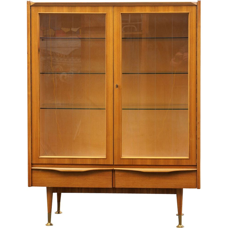 Vintage glass cabinet in walnut 1950s