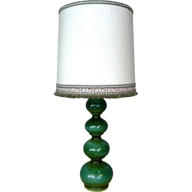 Vintage german lamp for Kaiser-Leuchten in green ceramic and white fabric 1960
