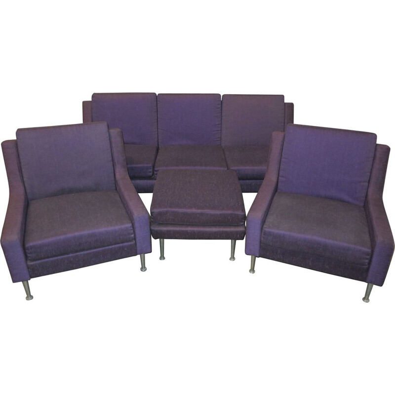 Vintage Relaxair lounge set for Airborne in purple fabric and metal 1950
