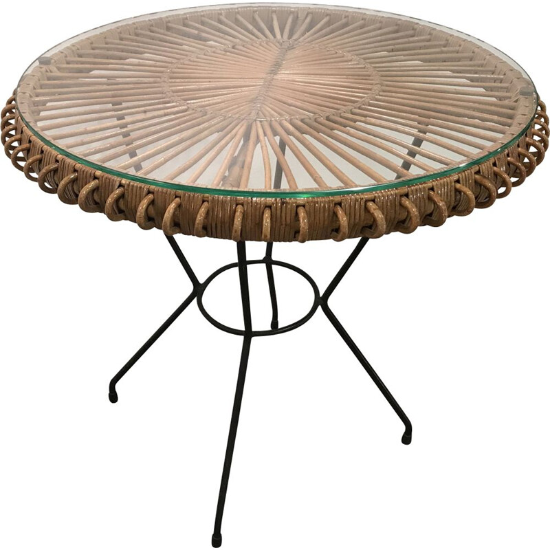 Vintage table in rattan by Janine Abraham 1950