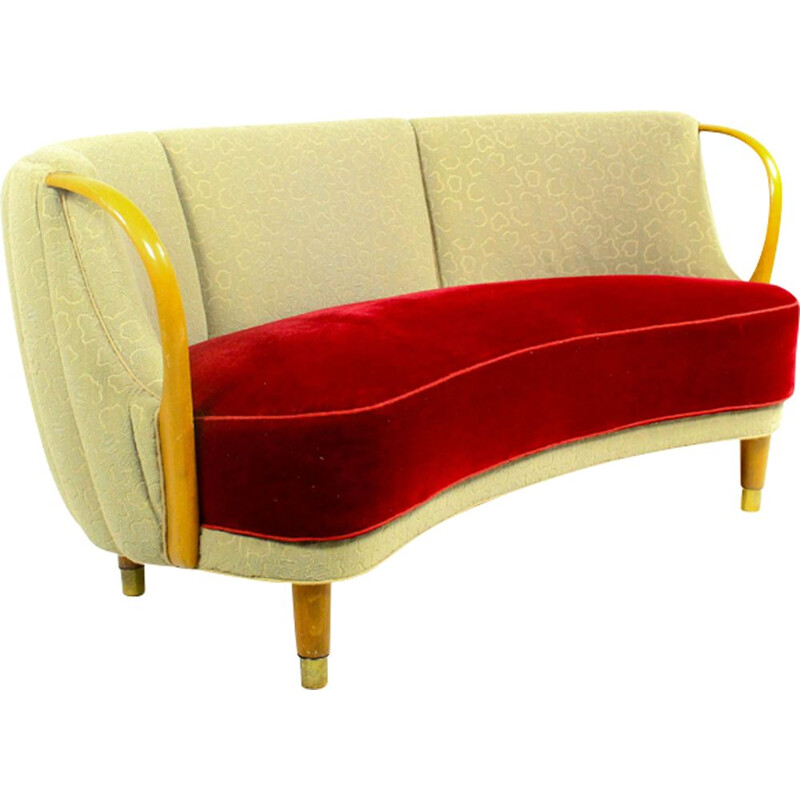 Vintage sofa model No. 96 by N.A. Jørgensen in wood and grey fabric 1950