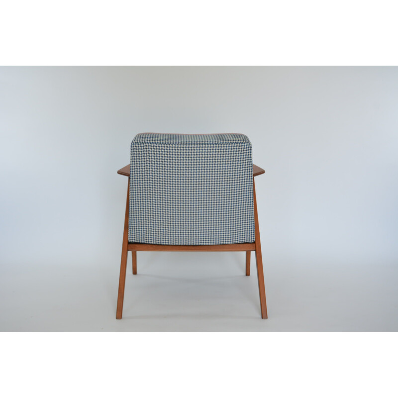 Vintage Bunny armchair in blue fabric and wood 1960