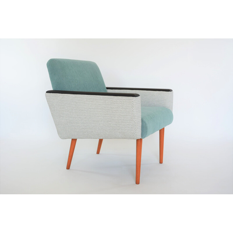 Vintage german bicolor armchair in green fabric and wood 1960