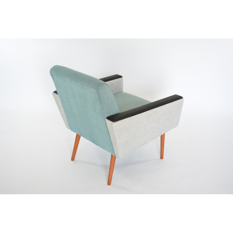 Vintage german bicolor armchair in green fabric and wood 1960