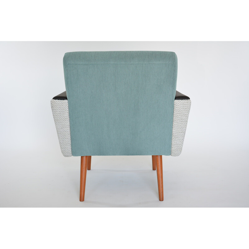 Fauteuil vintage bicolore allemand en tissu vert et bois 1960