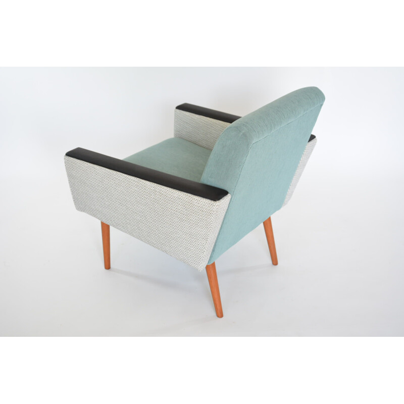 Vintage german bicolor armchair in green fabric and wood 1960