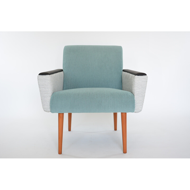 Vintage german bicolor armchair in green fabric and wood 1960