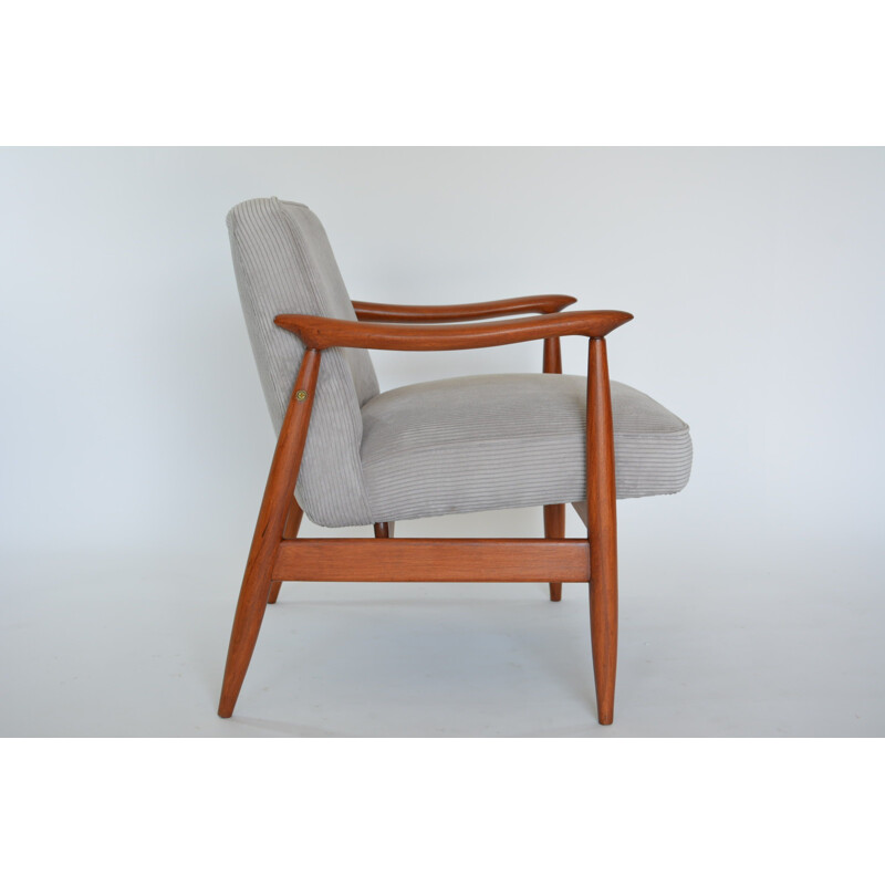 Vintage armchair in grey velvet and wood 1960