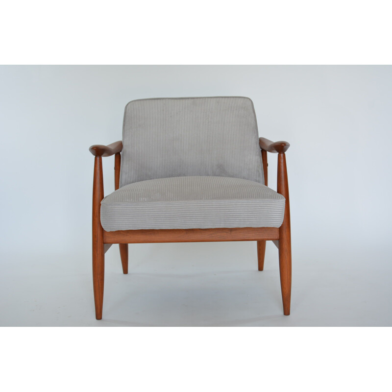 Vintage armchair in grey velvet and wood 1960