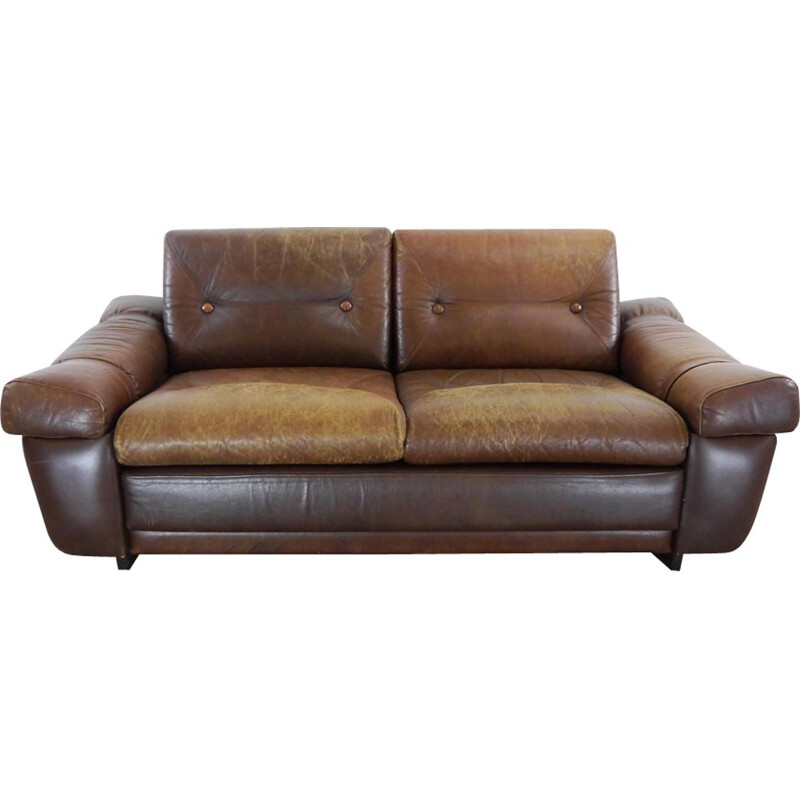 Vintage 2-seater sofa in brown leather, 1960