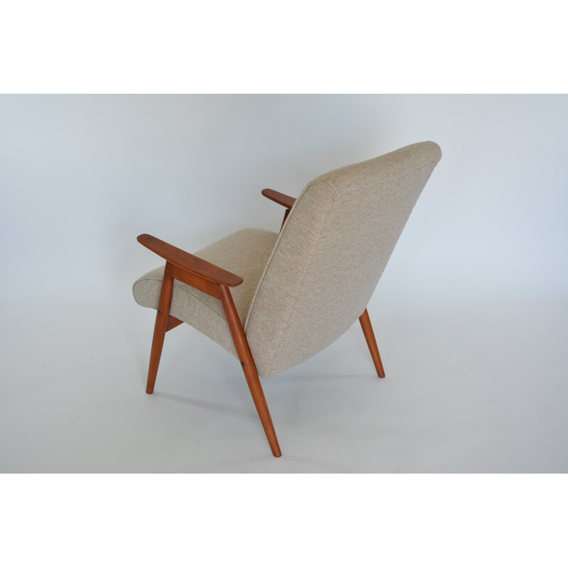 Vintage Jirutek armchair in beige fabric and wood 1960