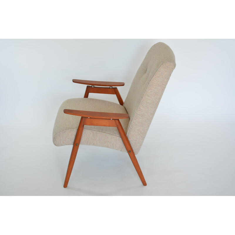 Vintage Jirutek armchair in beige fabric and wood 1960