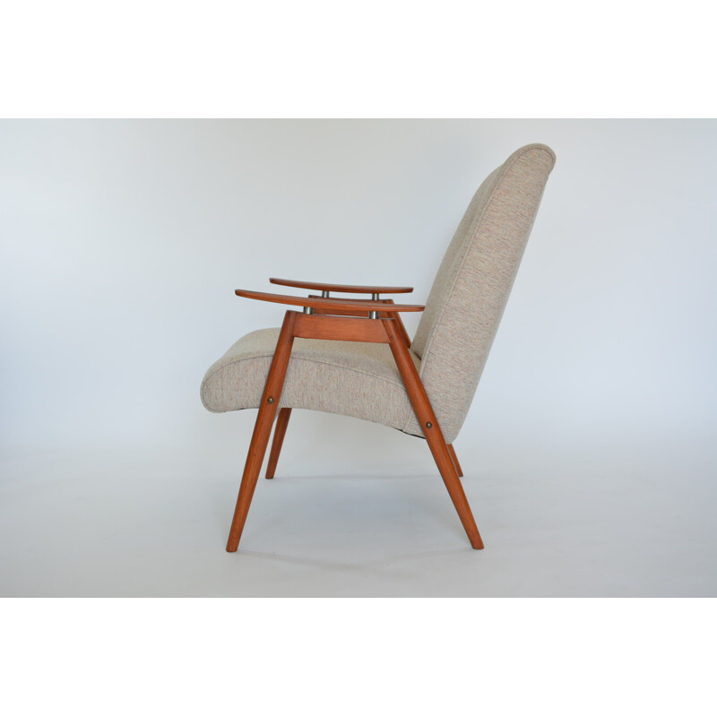 Vintage Jirutek armchair in beige fabric and wood 1960