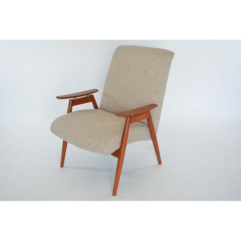 Vintage Jirutek armchair in beige fabric and wood 1960