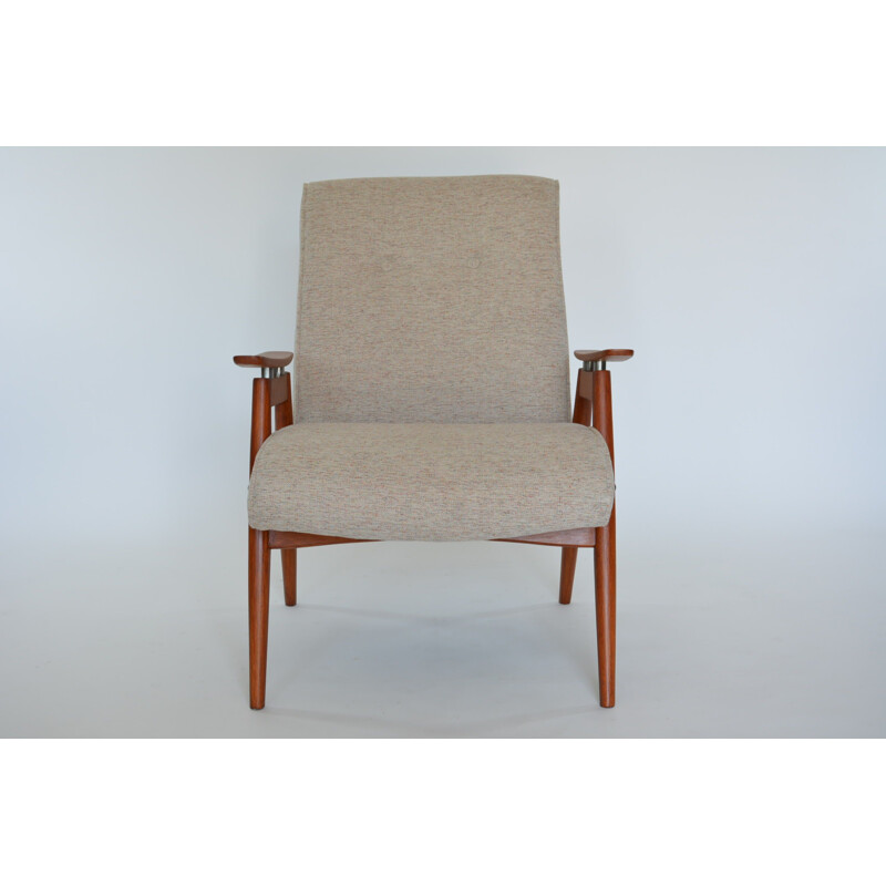 Vintage Jirutek armchair in beige fabric and wood 1960