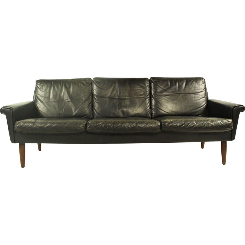 Canapé vintage pour Vejen en cuir noir et bois 1960