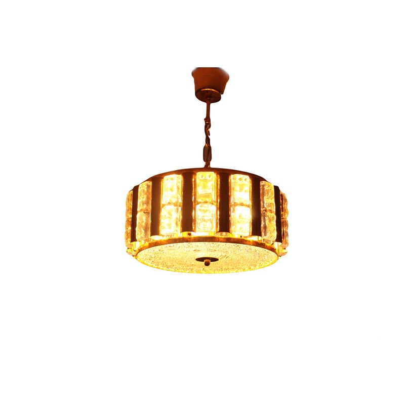 Vintage pendant lamp for Orrefors in brass and glass 1970