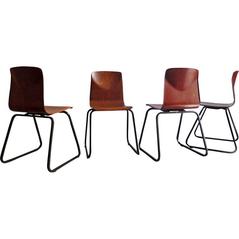 Ensemble de 4 chaises à repas vintage industrielles empilables Allemagne années 1960