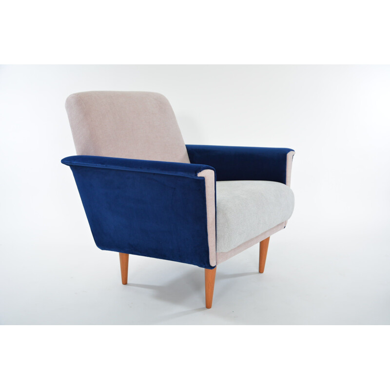 Vintage german armchair in blue fabric and wood 1960