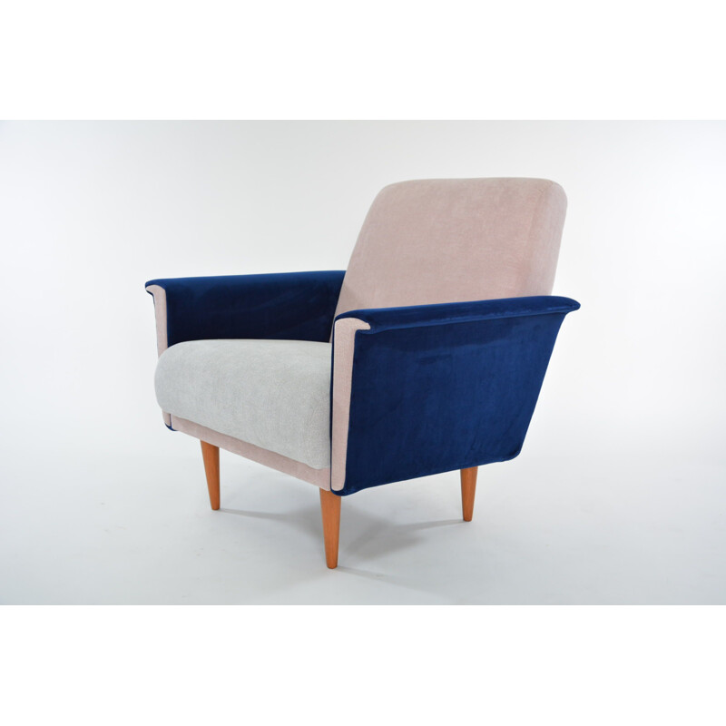 Vintage german armchair in blue fabric and wood 1960