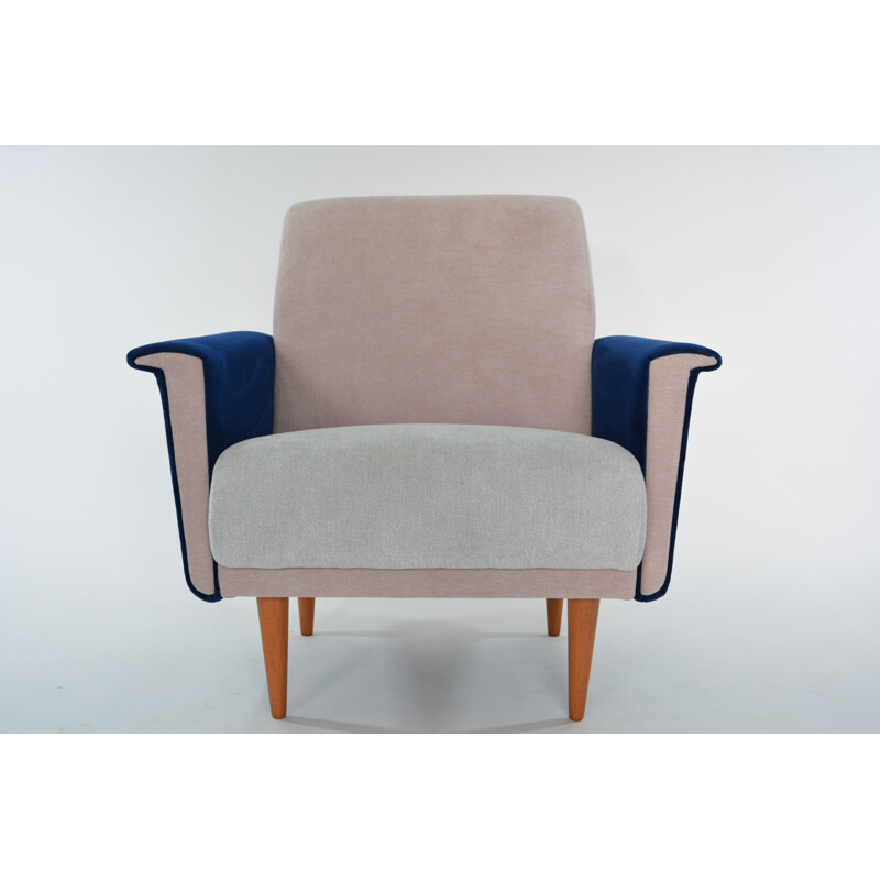 Vintage german armchair in blue fabric and wood 1960
