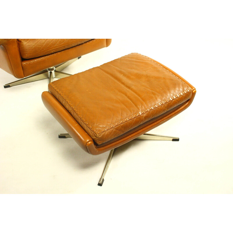Vintage danish Matador armchair with footrest for Erhardsen & Andersen in brown leather