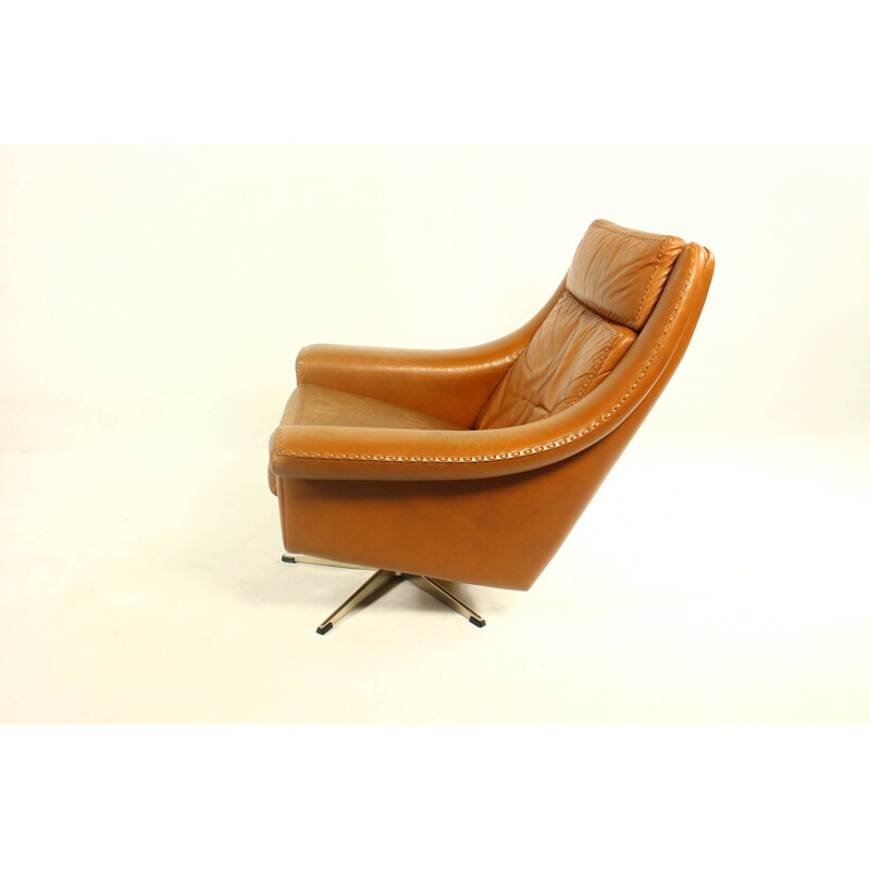 Vintage danish Matador armchair with footrest for Erhardsen & Andersen in brown leather