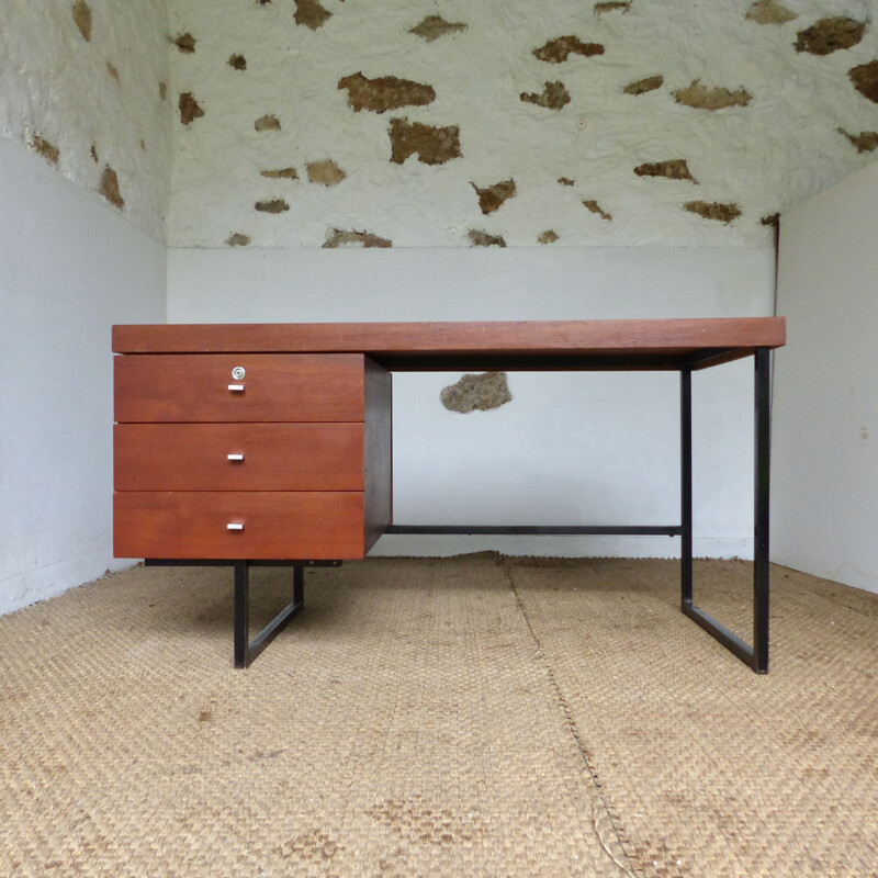 Vintage Standard desk for Meurop in teak and metal 1960