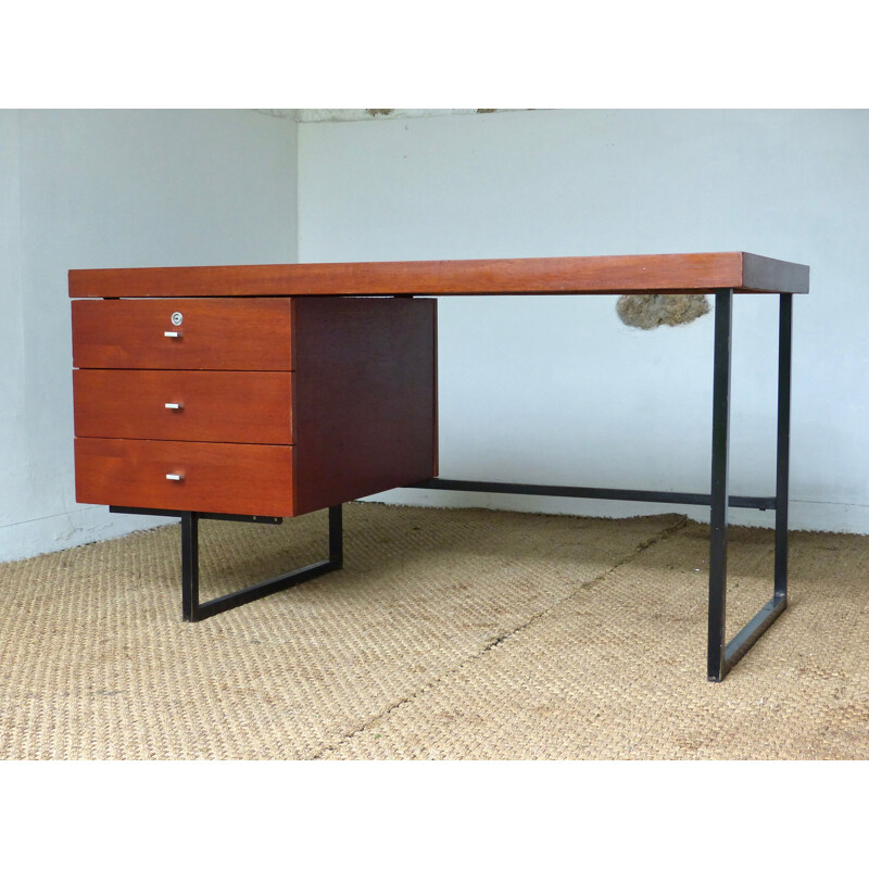 Vintage Standard desk for Meurop in teak and metal 1960